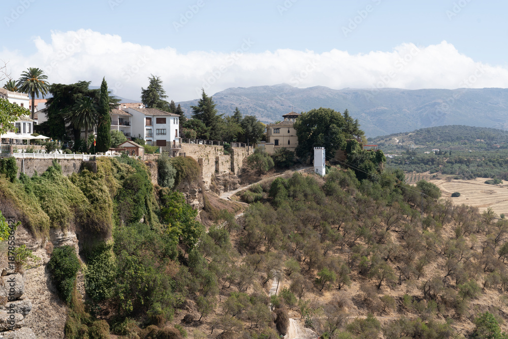 Fototapeta premium Cliffside view with buildings and greenery.. Málaga, Spain