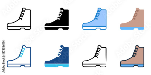 Boots icons set multiple style collection. Editable stroke 
