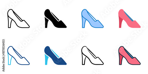 High heels icons set multiple style collection. Editable stroke 
