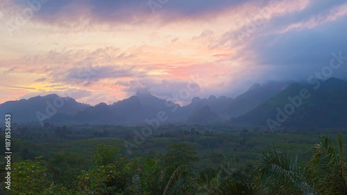 Fotografie Ban Ta Khun landscape at sunset, Surat Thani, Thailand, Southeast Asia