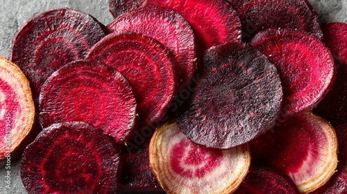 Wallpaper Mural Beetroot chips thin and crisp, arranged radially, pale stone background, graphic food composition Torontodigital.ca