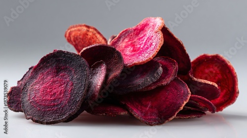 Wallpaper Mural Beetroot chips thin and crisp, arranged radially, pale stone background, graphic food composition Torontodigital.ca