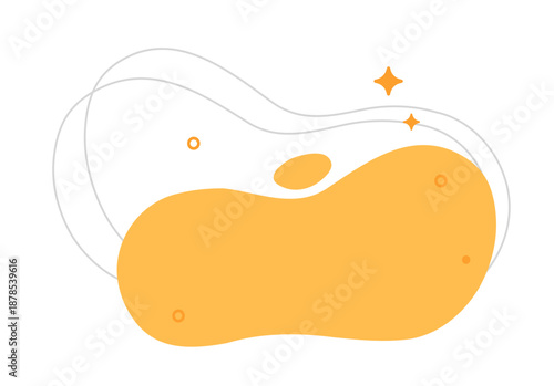 Abstract fluid liquid background shape blob vector, organic minimal smooth face flow modern design with line strokes and star sparkles pattern, trendy yellow title text frame copy space image