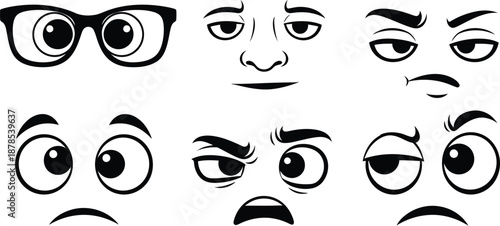 Collection of cartoon faces with various emotions and expressions