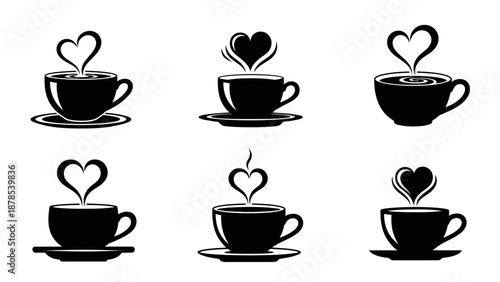 elegant black silhouette flowers with heart shaped steam rising from cups symbolizing love and affection for floral designs