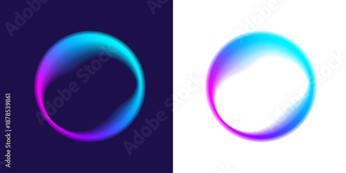 Abstract neon waves curve into a circular form. Dynamic gradients give a sense of flow and energy. The design feels modern, vibrant, and digital. PNG vector.
