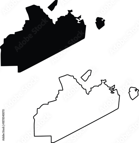 Map of norfolk county massachusetts usa silhouette flat and outline design