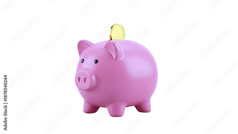 Obraz premium Pink Piggy Bank with Gold Coin