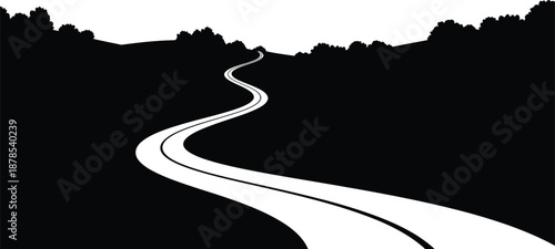 A winding road through a dark landscape