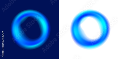 Bright neon circle frame with smooth gradient glow, PNG vector. Luminous round ring with soft light reflections and blur. Futuristic abstract circular shape. Cool water turns. Blue portal, tunnel. 