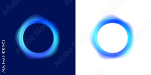 Neon glowing set circle shape with smooth gradient, blur portal PNG vector. Bright luminous ring with soft light aura effect. Futuristic abstract digital element. Cool water turns into liquid ice. 