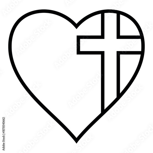 Christian heart icon with cross symbol for faith and love