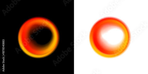 Bright neon orange circle tunnel portal shape with liquid fluid gradient glow PNG vector. Smooth luminous ring with soft blur reflections and flowing light motion. Futuristic abstract sci-fi frame.