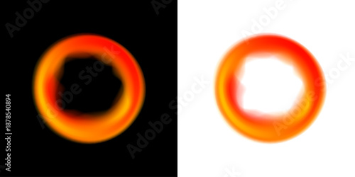 Neon glowing orange circle portal tunnel with liquid fluid gradient light PNG vector. Bright luminous round shape with soft halo glow and flowing energy effect. Futuristic abstract digital ring.