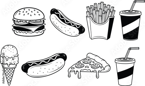 Fast food illustrations of various tasty meals