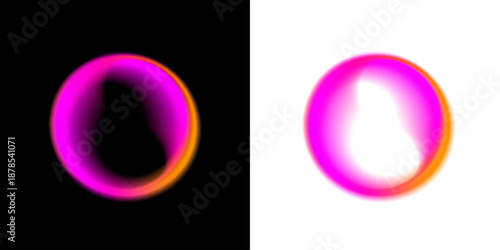 Circle orange neon portal PNG vector with vibrant fluid gradient. Luminous ring floats inside liquid tunnel shape. Abstract futuristic frame with glowing edges.