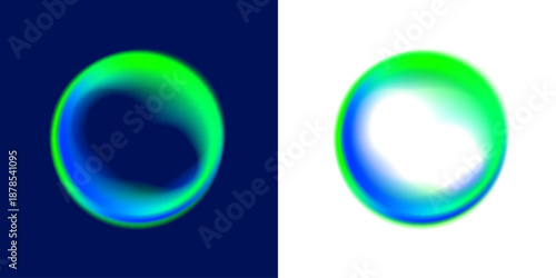 Portal green, blue circle PNG vector with neon glow and liquid gradient inside tunnel shape. Luminous ring pulses with fluid energy waves. Futuristic abstract frame design.