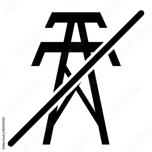 Prohibited Electricity Pylon Icon with Diagonal Slash No Power Symbol