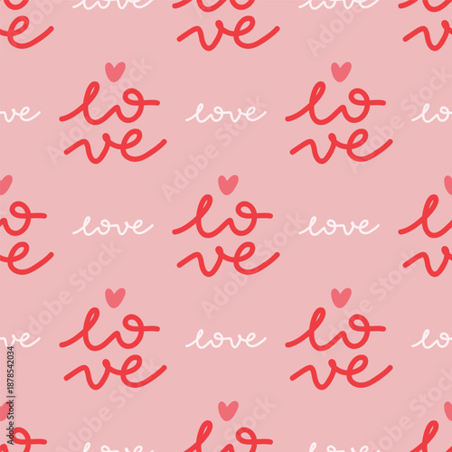 Love hand lettering seamless vector pattern. 14 february