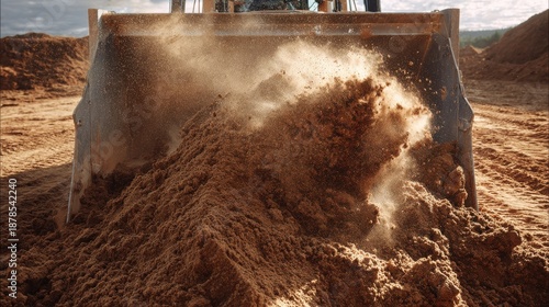 Bulldozer blade pushing soil during a construction project