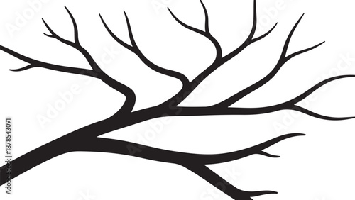 Bare tree branch silhouette on white background illustration