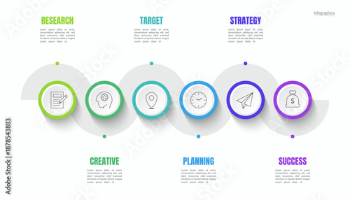 Infographic 6 options design elements for your business data. Vector Illustration.