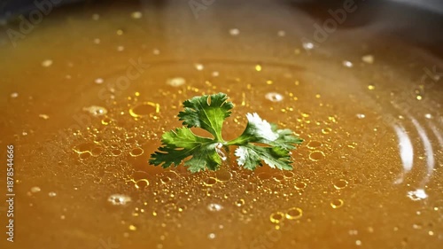 Golden Broth with Cilantro: A Culinary Still Life