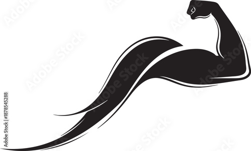 Muscular Arm Flexing with Flowing Black and White Lines