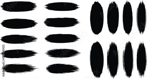 A collection of black brush strokes on a white background for artistic and design purposes
