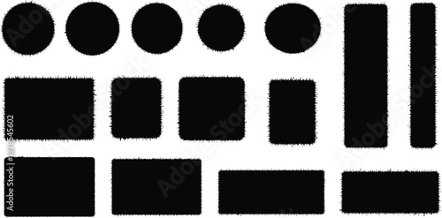 A collection of black geometric shapes on a white background