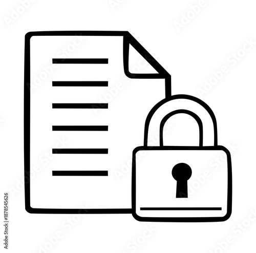 Cartoon Icon Cyber Security System Locked Document Simple Digital Design