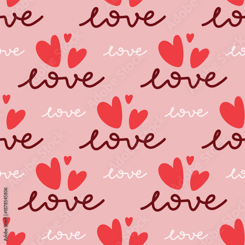 Love hand lettering seamless pattern. 14 february