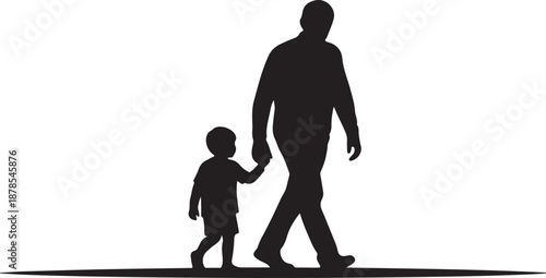 Silhouette of a man walking with a little child