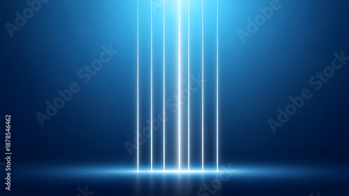 High-end abstract blue gradient background with refined vertical white glow accents, transitioning seamlessly from deep midnight blue to vibrant electric blue. Minimalist structure, energetic modern e