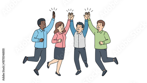 Diverse Team Celebrating Success with High Five Jump