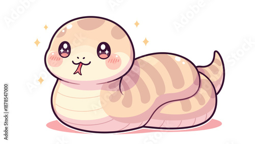 Cute Kawaii Snake Cartoon Character with Sparkles and Tongue Out
