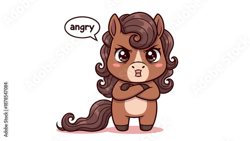 Cute Angry Pony Cartoon Character with Crossed Arms