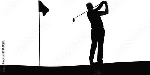Golf swing silhouette on a green course