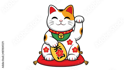 Maneki Neko (Lucky Cat) with Floral Patterns