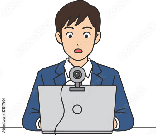 Online Meeting Man Video Call Remote Work Business Concept, Flat Cartoon Illustration Style