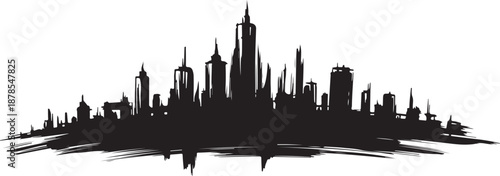 Black silhouette of a city skyline at night time