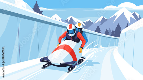 Exciting bobsleigh racing through icy tracks for promoting elite winter sports and thrilling competitions