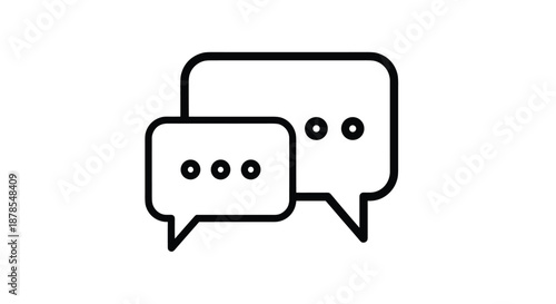 Black and white line icon of two overlapping speech bubbles for messaging, online chat, or customer service communication.