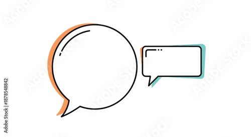 Two overlapping speech bubbles with colorful shadows offer a stylish way to present text messages or dialogue in a layout.