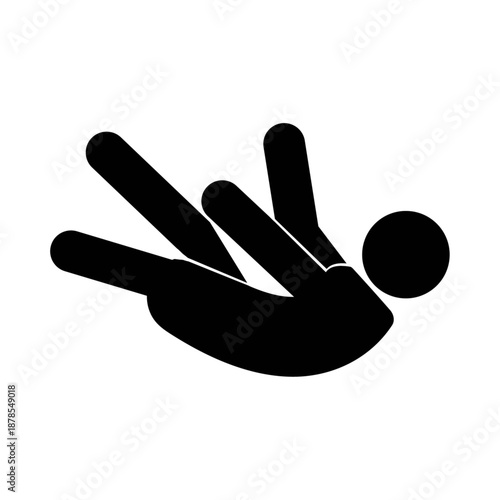 Minimalist black silhouette of a person falling or reclining.