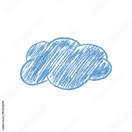 Single blue cloud doodle in hand-drawn crayon texture.