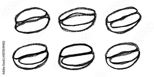 Set of hand drawn fresh roasted coffee bean Arabica robusta seed doodle Single element for design print packaging label decor