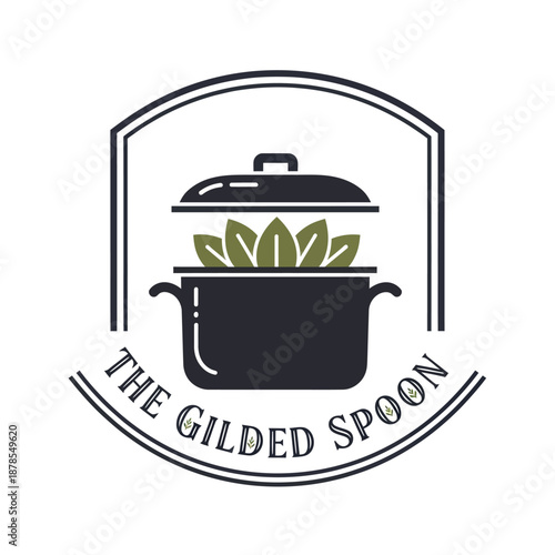 Gilded Spoon Logo with Pot and Leaves.