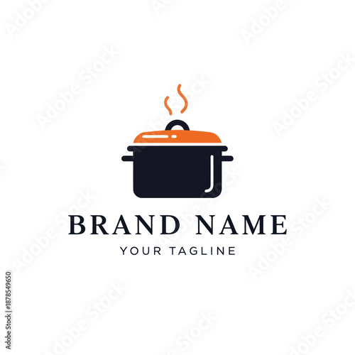 Black Cooking Pot with Orange Lid.