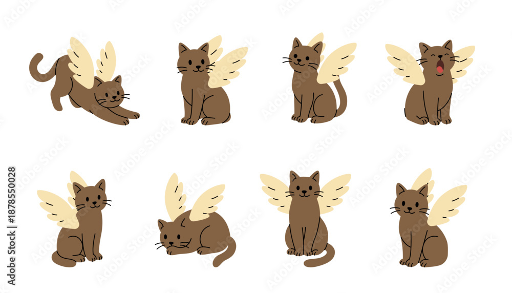 Naklejka premium Winged cats. Minimal vector fantasy animal illustration in simple creative style